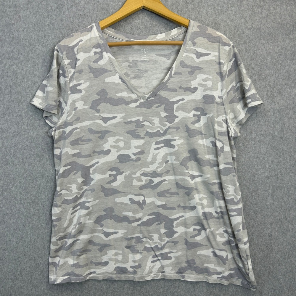 Gap Favorite T Shirt Gray Camo V-Neck Short Sleeve Casual Womens Size XXL